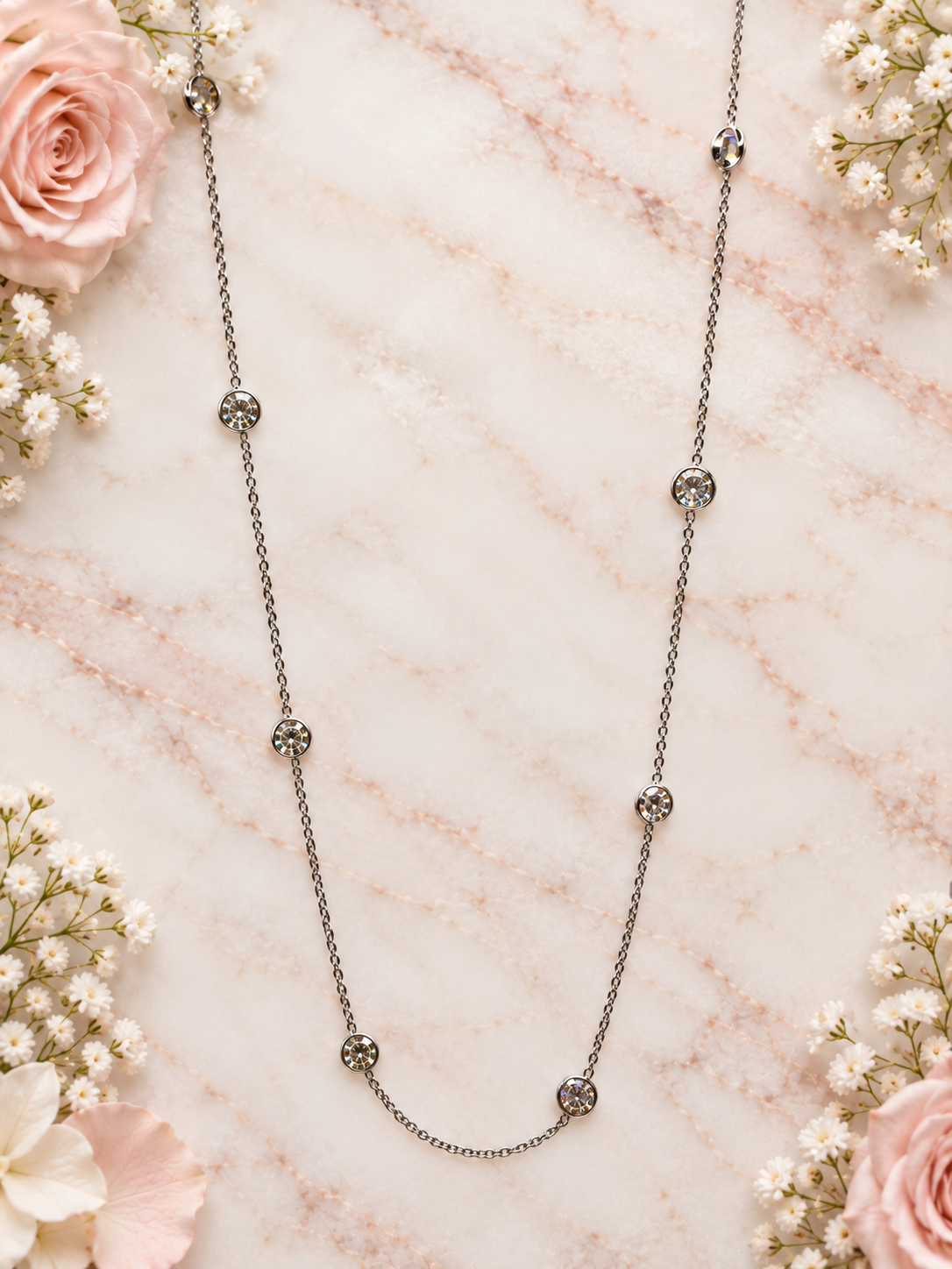 3 CTW Diamond Station Necklace in 14K White Gold
