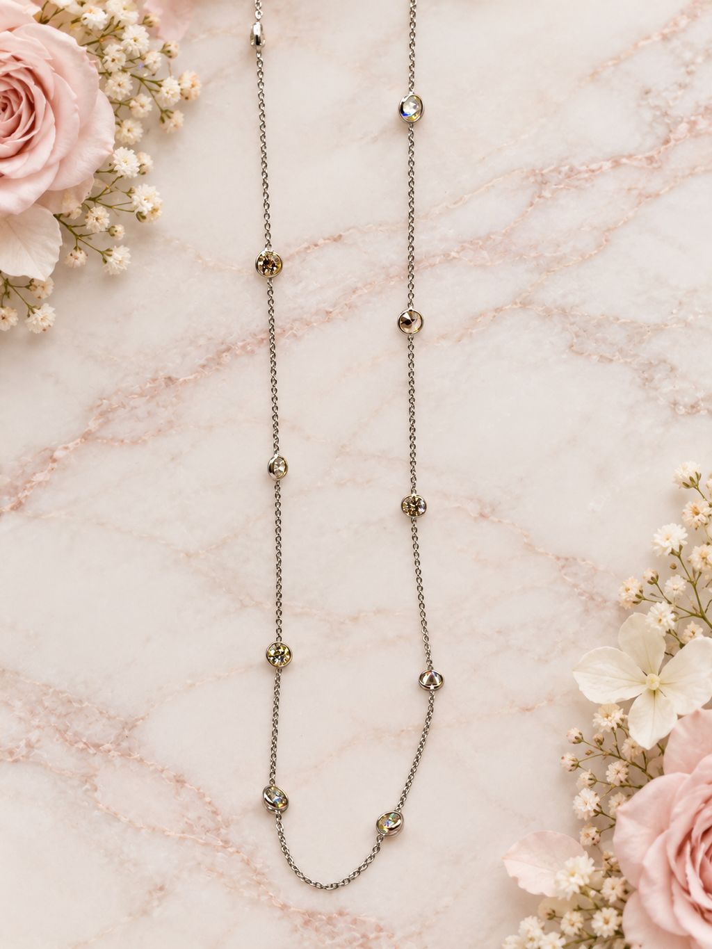 3 CTW Diamond Station Necklace in 14K White Gold