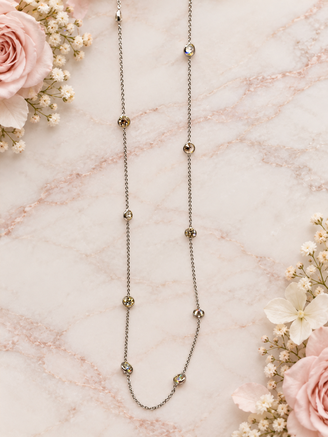 3 CTW Diamond Station Necklace in 14K White Gold