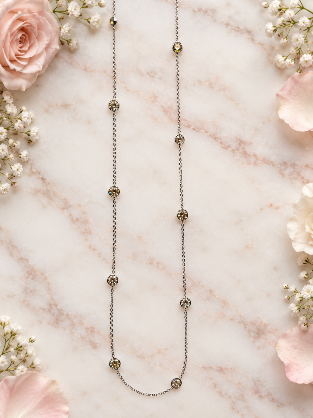 3 CTW Diamond Station Necklace in 14K White Gold