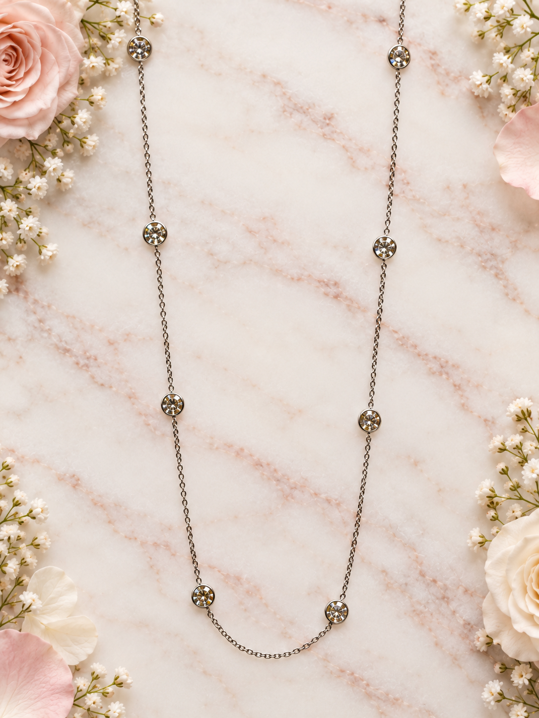 3 CTW Diamond Station Necklace in 14K White Gold