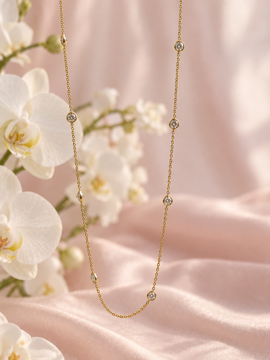 3 CTW Diamond Station Necklace in 14K Yellow Gold