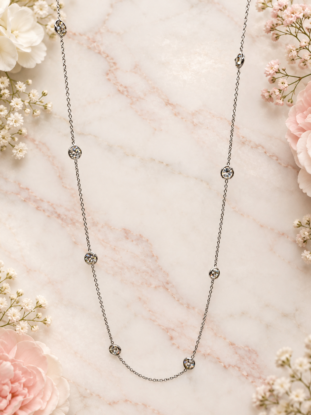 3 CTW Diamond Station Necklace in 14K White Gold