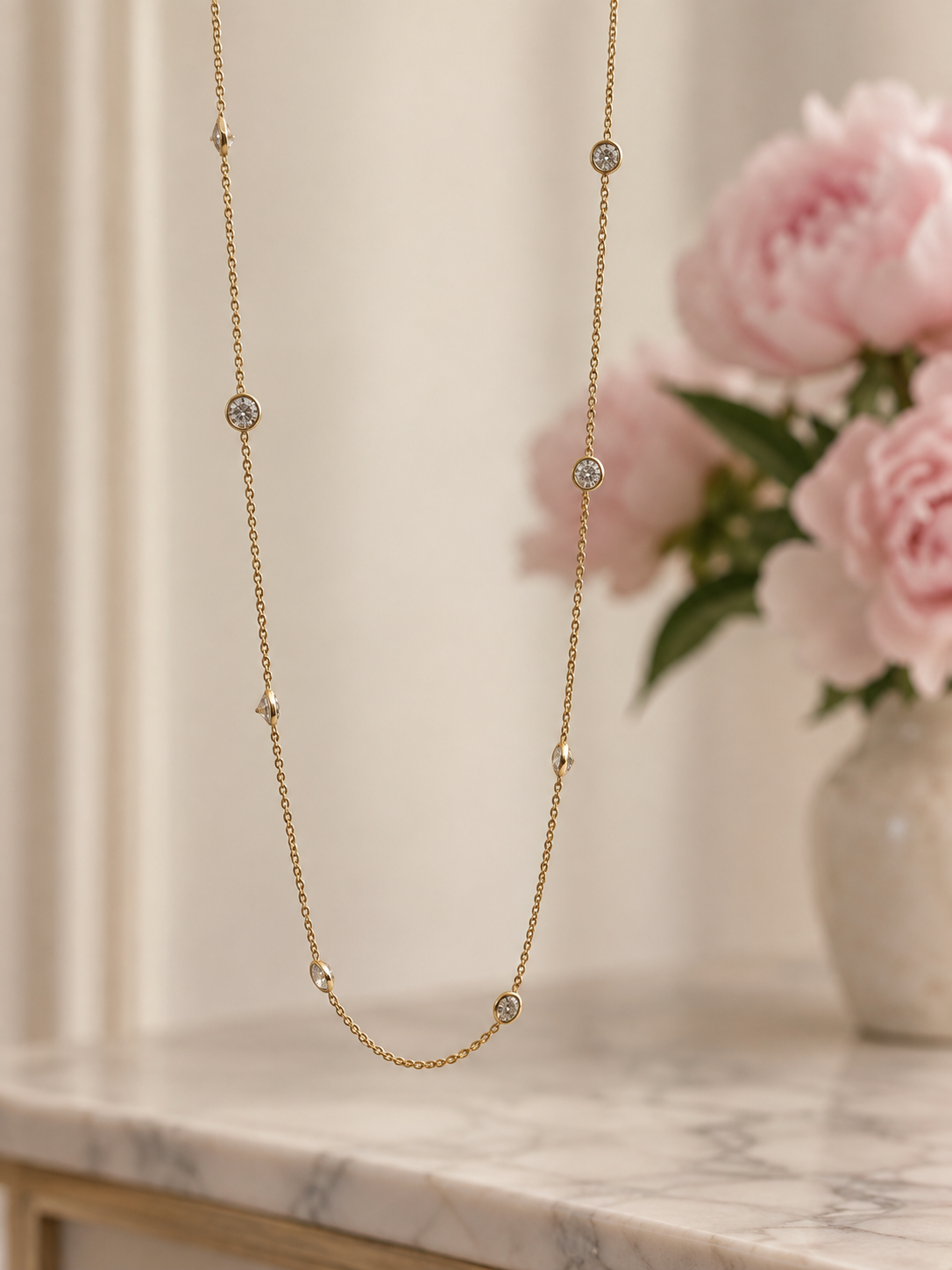 3 CTW Diamond Station Necklace in 14K Yellow Gold
