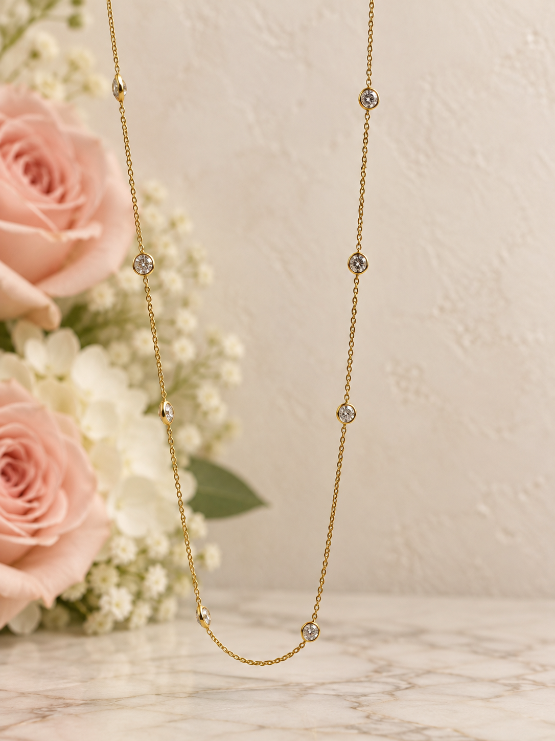 3 CTW Diamond Station Necklace in 14K Yellow Gold