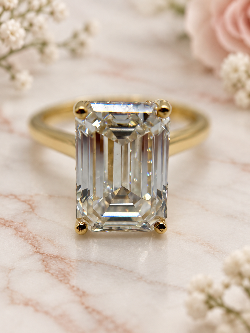 5.65 CTW Emerald-Cut Lab-Grown Diamond Hidden Halo Ring in 14K Yellow Gold