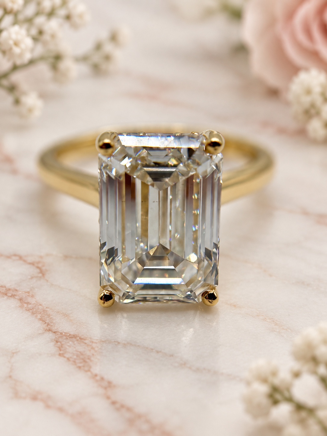 5.65 CTW Emerald-Cut Lab-Grown Diamond Hidden Halo Ring in 14K Yellow Gold