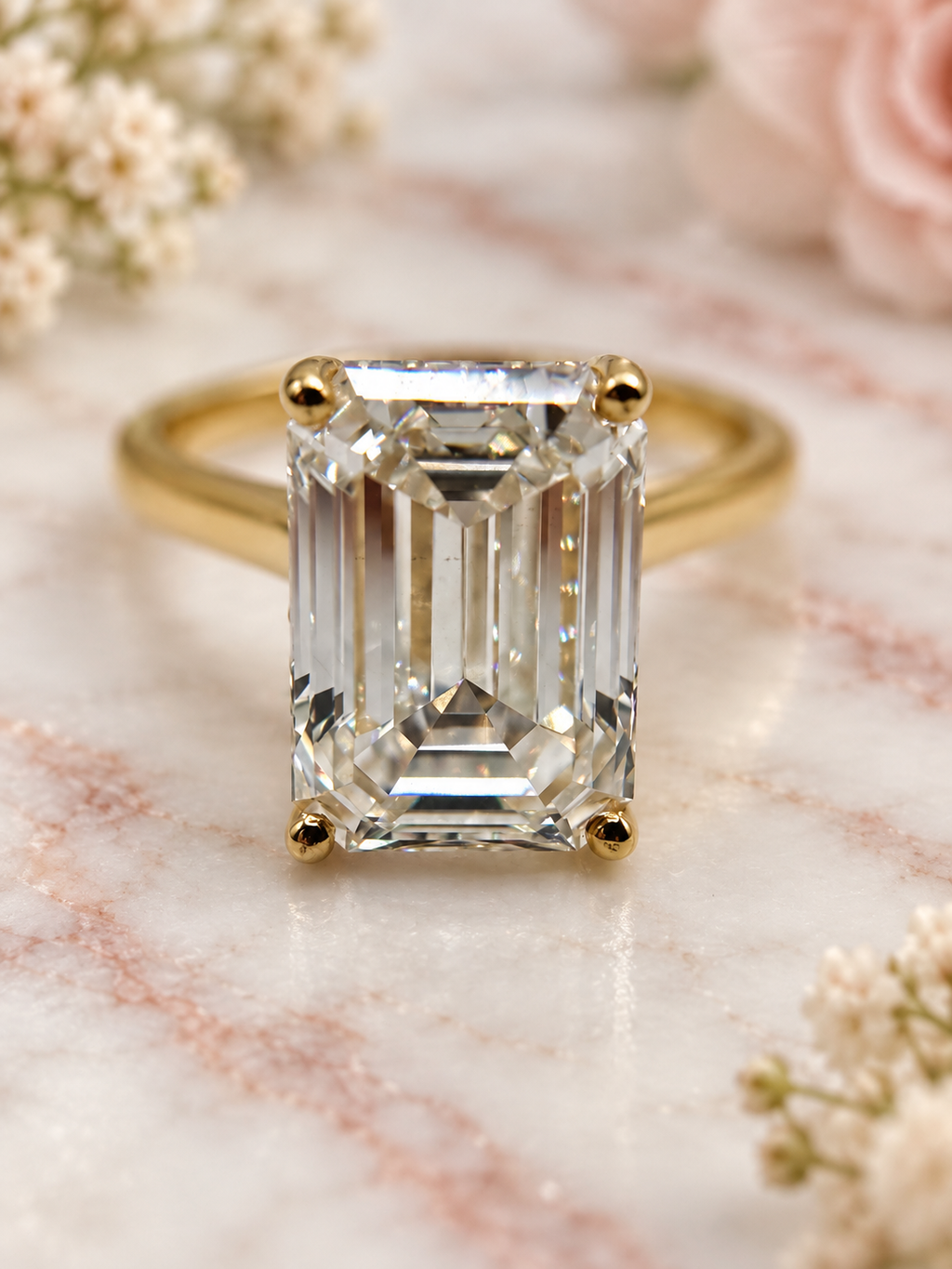 5.65 CTW Emerald-Cut Lab-Grown Diamond Hidden Halo Ring in 14K Yellow Gold