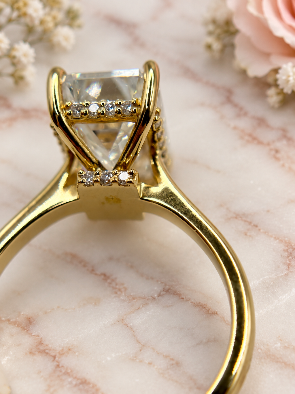5.65 CTW Emerald-Cut Lab-Grown Diamond Hidden Halo Ring in 14K Yellow Gold