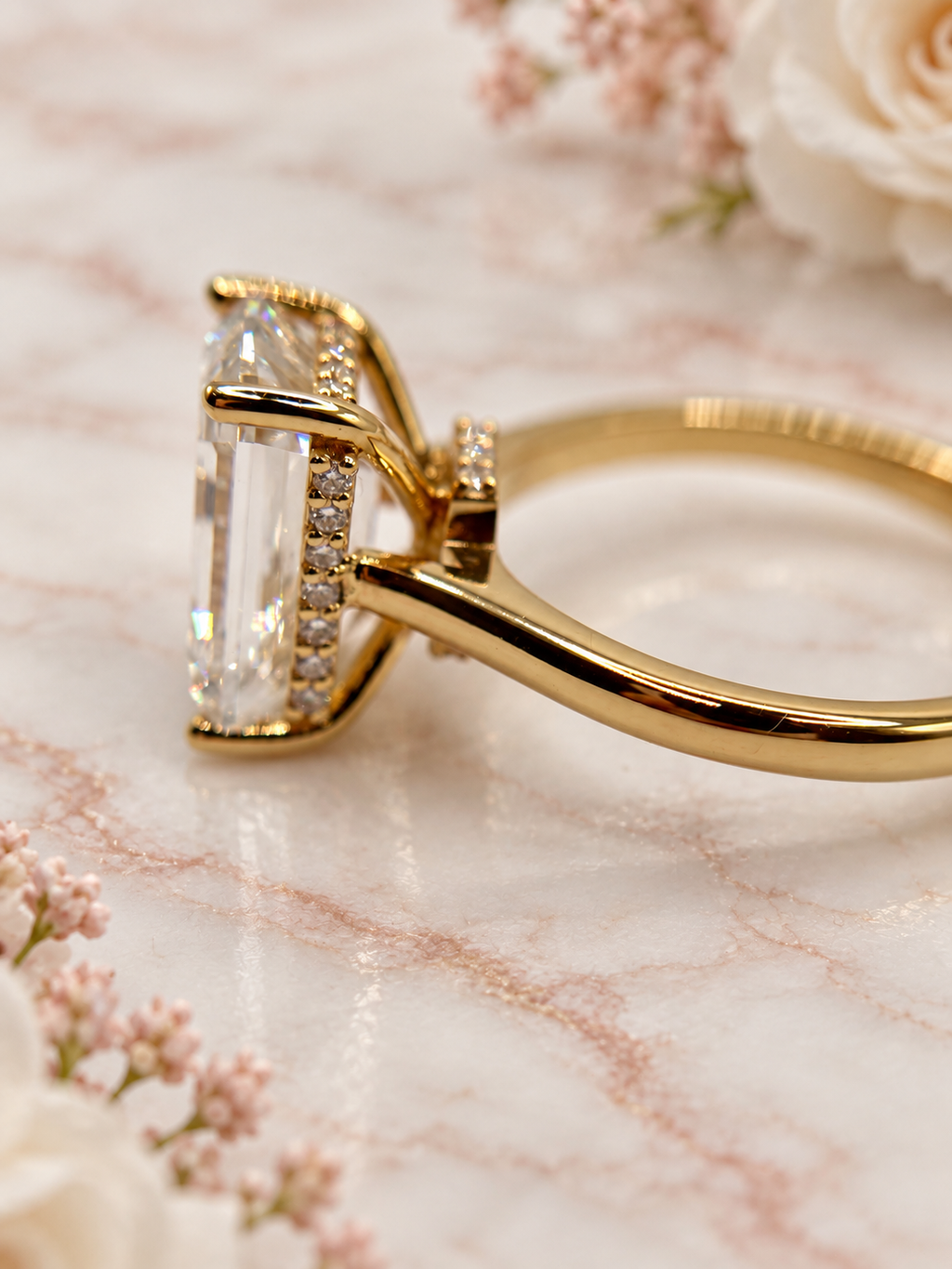 5.65 CTW Emerald-Cut Lab-Grown Diamond Hidden Halo Ring in 14K Yellow Gold