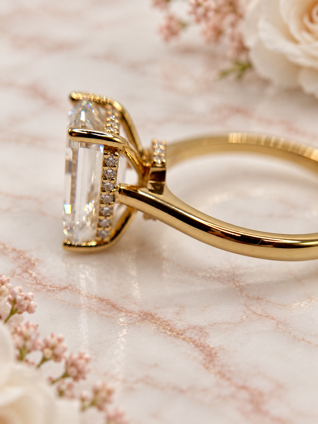 5.65 CTW Emerald-Cut Lab-Grown Diamond Hidden Halo Ring in 14K Yellow Gold