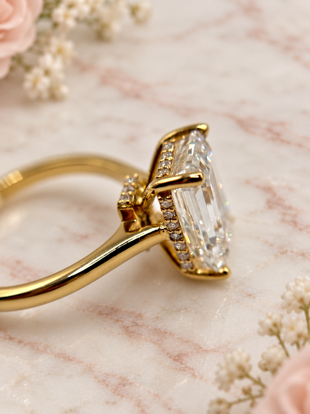 5.65 CTW Emerald-Cut Lab-Grown Diamond Hidden Halo Ring in 14K Yellow Gold