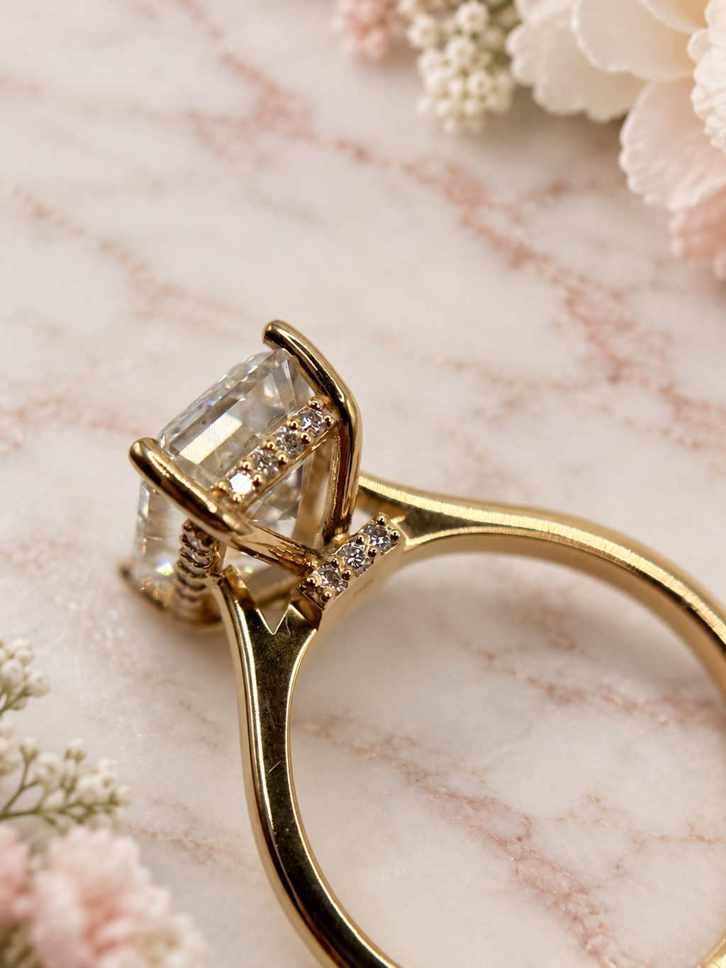 5.65 CTW Emerald-Cut Lab-Grown Diamond Hidden Halo Ring in 14K Yellow Gold