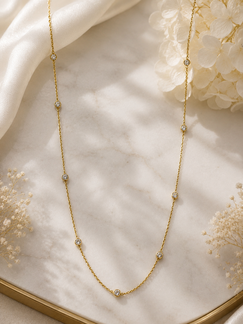 1 CTW Lab Diamond By The Yard 10 Station Necklace 14K Yellow Gold