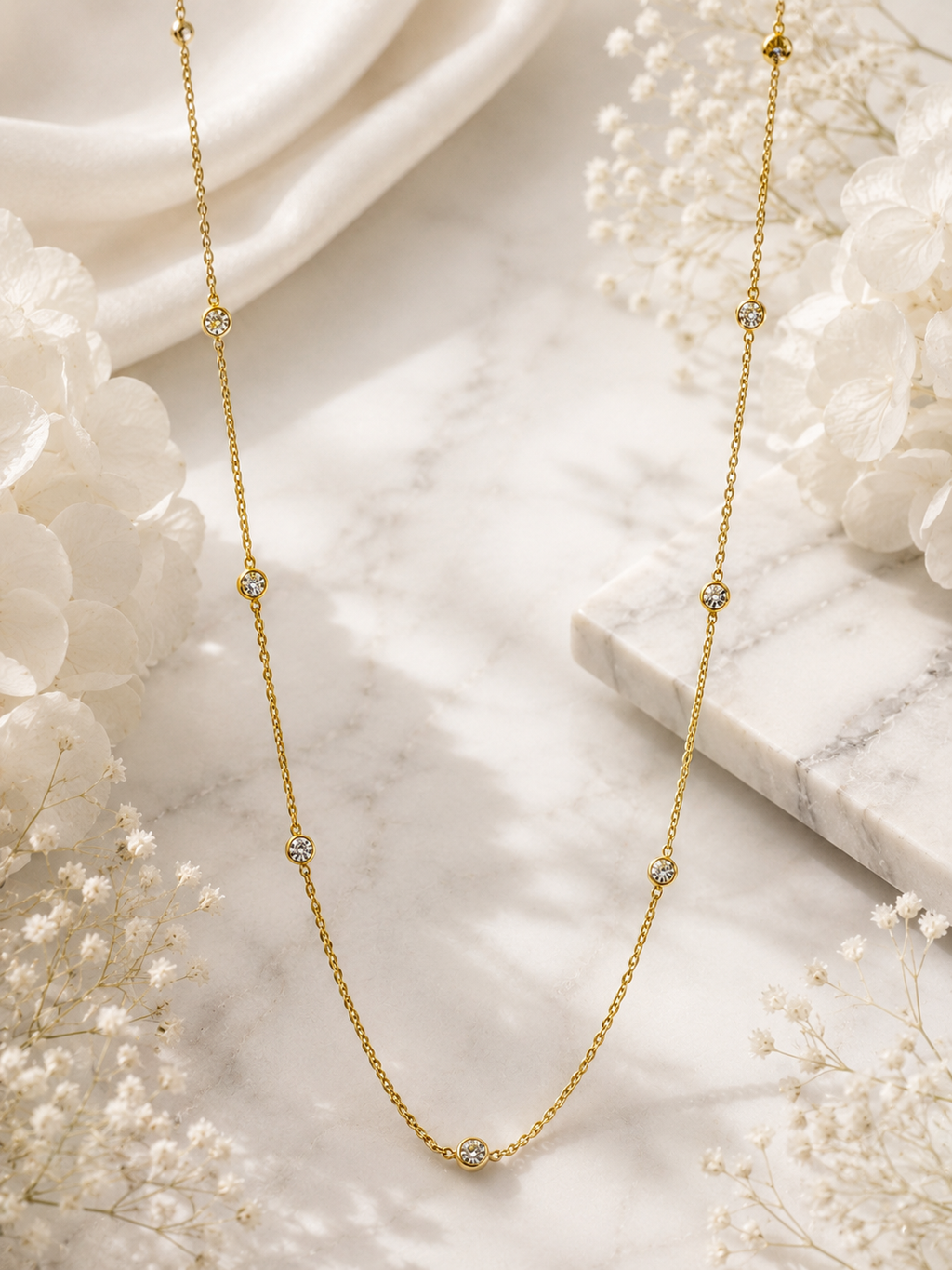 1 CTW Lab Diamond By The Yard 10 Station Necklace 14K Yellow Gold