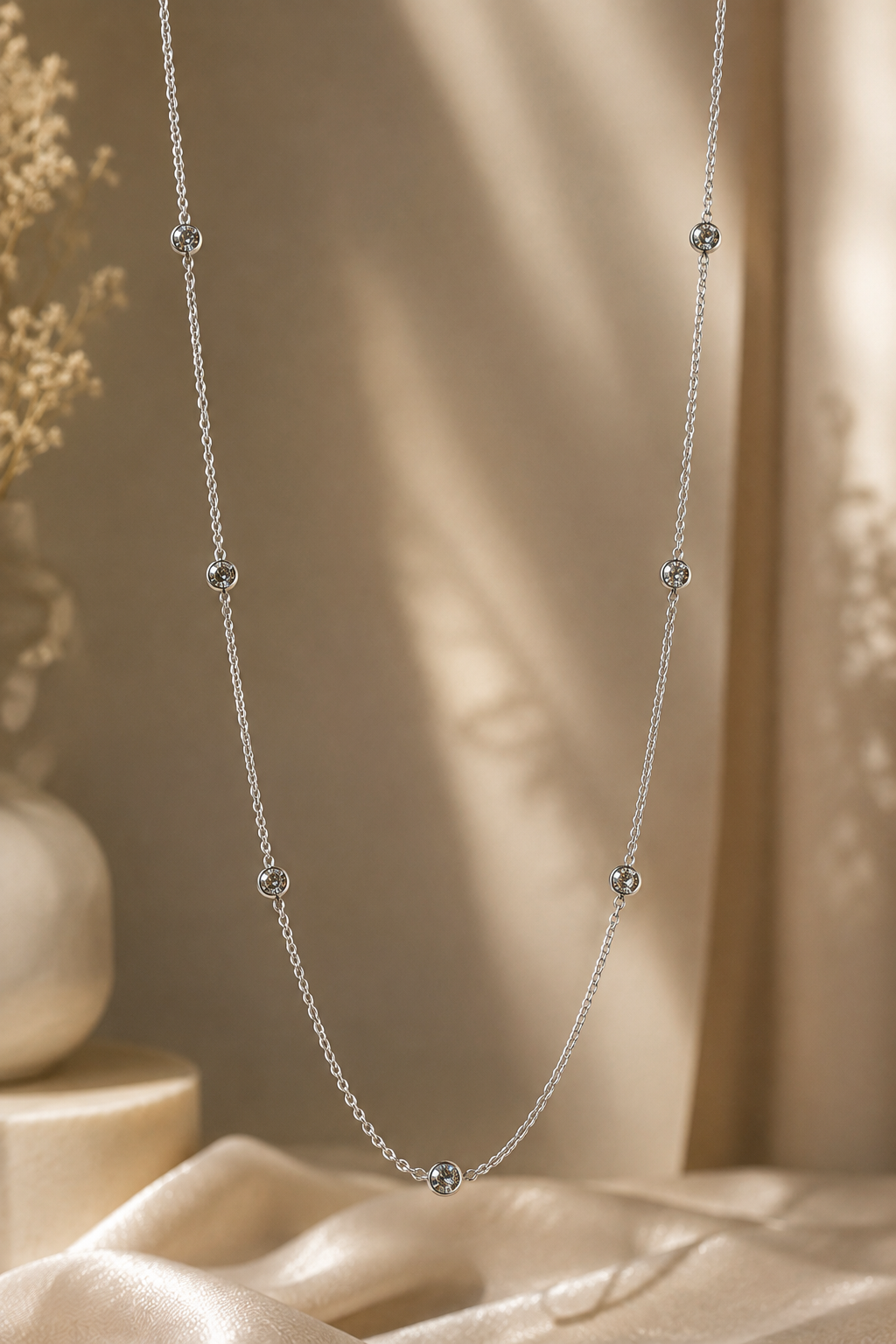 1 Carat Lab Diamond By The Yard Necklace 14K White Gold lifestyle