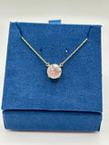 2 carat lab diamond solitaire station necklace in 14K yellow gold on blue velvet box, top view