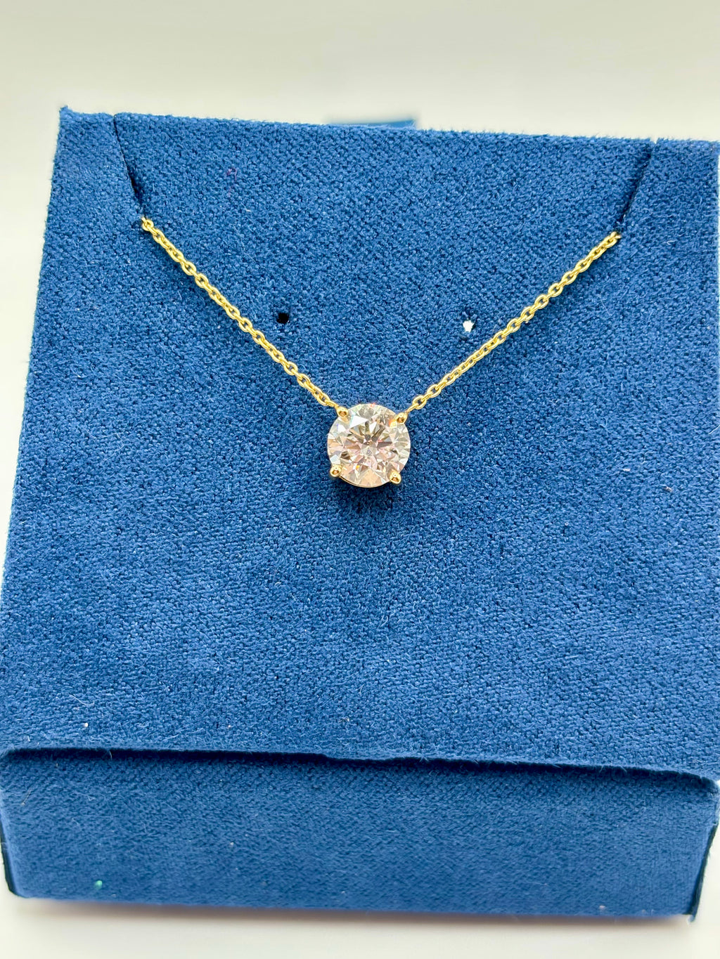 Round brilliant lab diamond pendant on 14K yellow gold chain